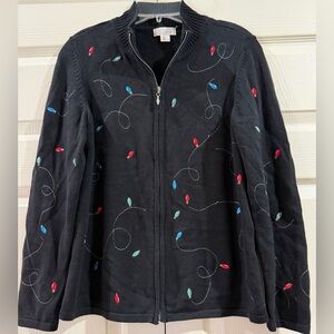 Vintage Christopher & Banks Black Christmas Lights Sweater M